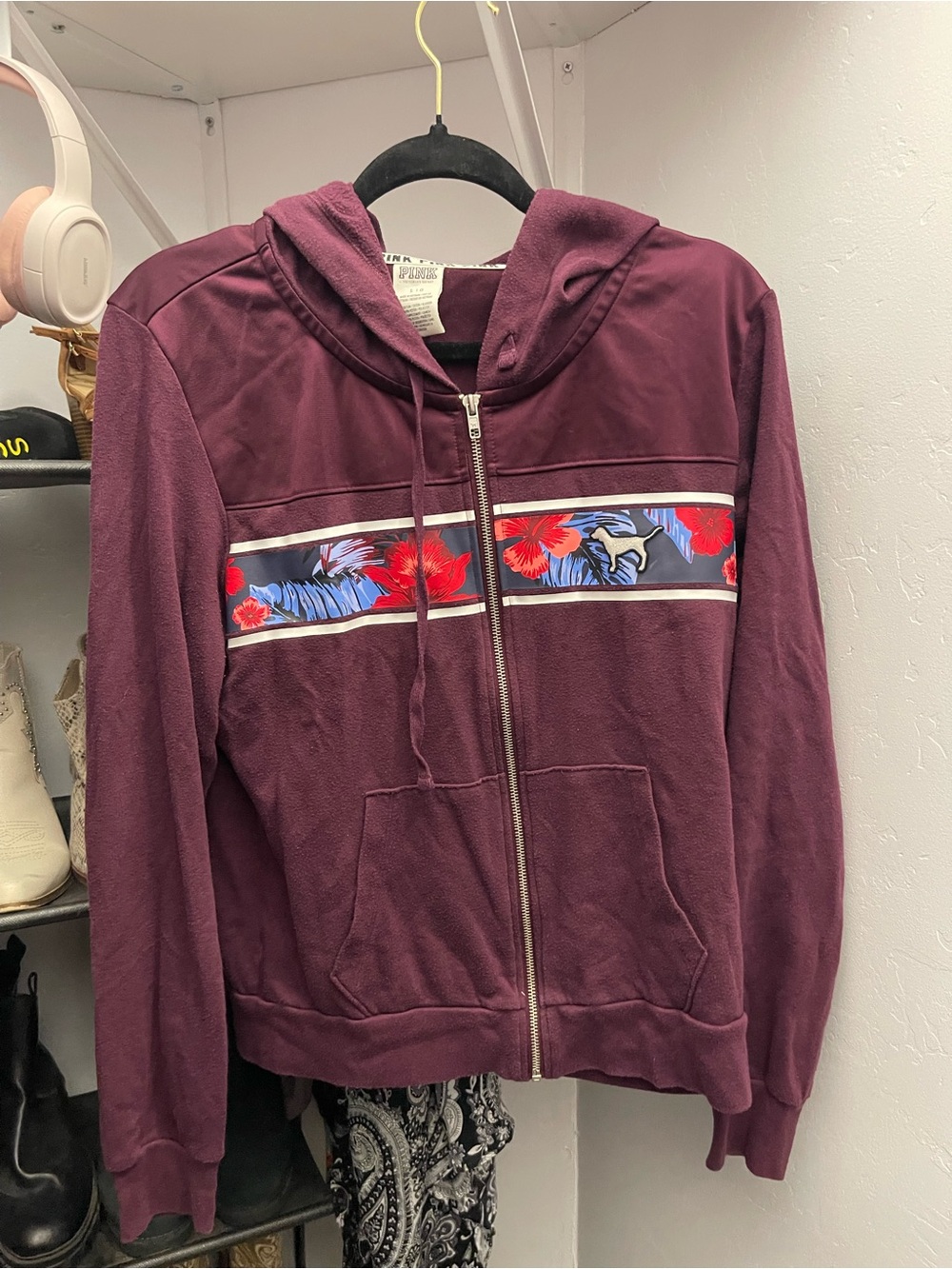 Victoria's Secret PINK Plum Zip-Up Hoodie with Logo Trim